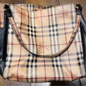 Burberry Beige and Black Checkered Shoulder Bag